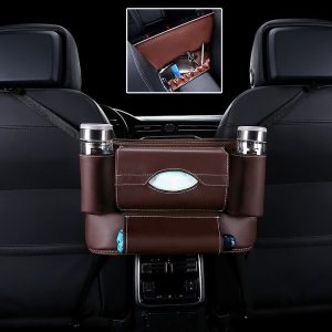 Car Front Seat Hanging Bag Paper Towel / Water Cup Storage Bag (Coffee)