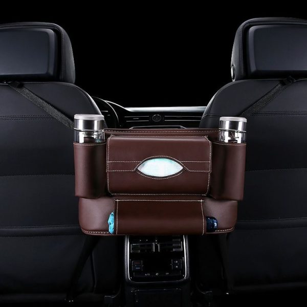 Car Front Seat Hanging Bag Paper Towel / Water Cup Storage Bag (Coffee) - Image 2