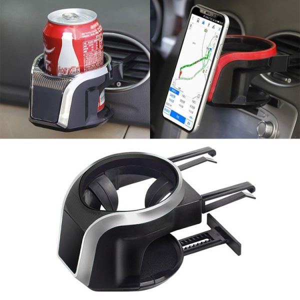 2 in 1 Car Air Outlet Magnetic Mount Beverage Cup Stand Phone Holder (Silver)