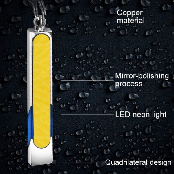 All Copper Polished Leather LED Neon Lamp Anti-static Keychain For Car (Black) - Image 3