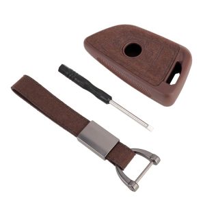 Car Flocking Plastic Knife-shaped Key Protective Cover Two Buttons for BMW (Brown)
