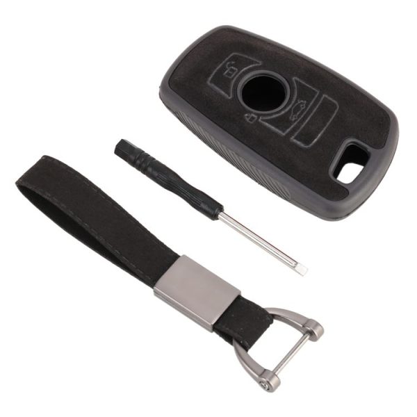 Car Flocking Plastic Square-shaped Key Protective Cover Two Buttons for BMW (Black)