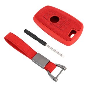 Car Flocking Plastic Square-shaped Key Protective Cover Three Buttons for BMW (Red)