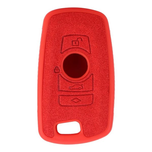Car Flocking Plastic Square-shaped Key Protective Cover Three Buttons for BMW (Red) - Image 4