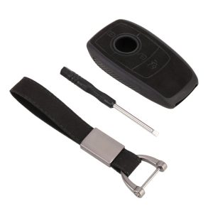 Car Flocking Plastic Square-shaped Key Protective Cover Two Buttons for Mercedes-Benz (Black)