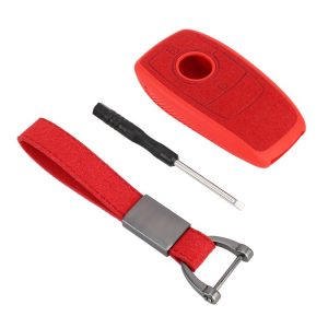 Car Flocking Plastic Square-shaped Key Protective Cover Three Buttons for Mercedes-Benz (Red)