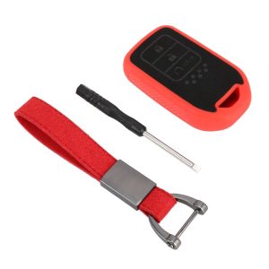 Car Flocking Plastic Knife-shaped Key Protective Cover Three Button with Start Key for Honda (Red)