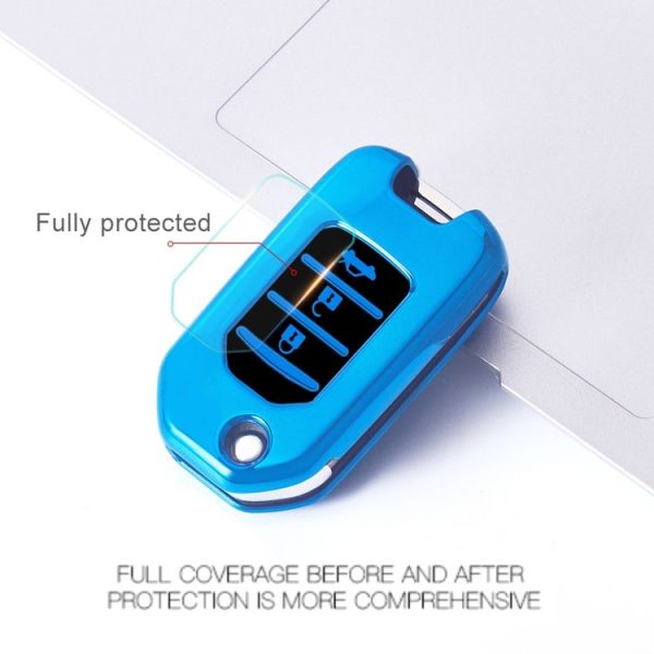 Car All-inclusive Soft TPU Key Protective Cover Key Case with Key Ring for Honda Folding (Silver) - Image 4
