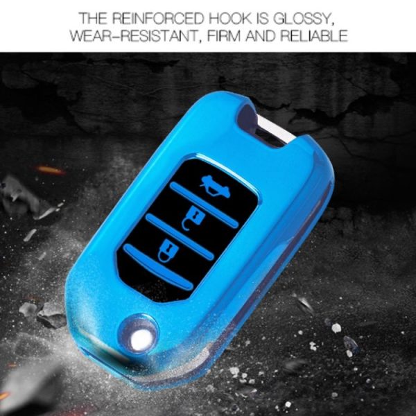 Car All-inclusive Soft TPU Key Protective Cover Key Case with Key Ring for Honda Folding (Silver) - Image 7