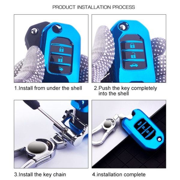 Car All-inclusive Soft TPU Key Protective Cover Key Case with Key Ring for Honda Folding (Silver) - Image 9