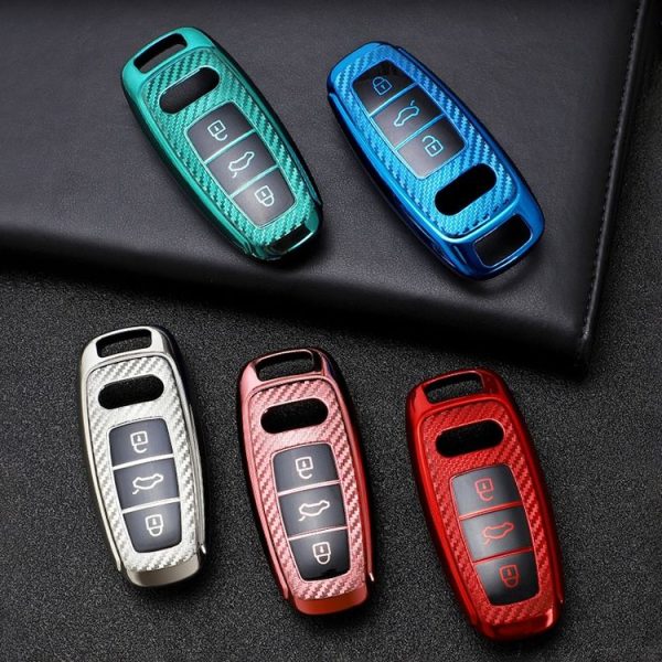 Audi Smart 3-button 2019 Car TPU Key Protective Cover Key Case with Key Ring (Pink) - Image 11