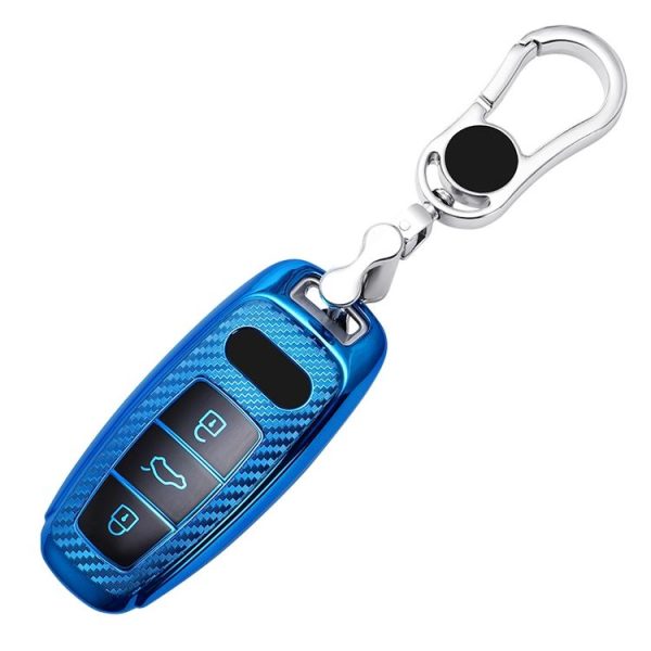 Audi Smart 3-button 2019 Car TPU Key Protective Cover Key Case with Key Ring (Pink) - Image 3