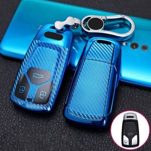 Audi Smart 3-button 2018 Car TPU Key Protective Cover Key Case with Key Ring (Blue)