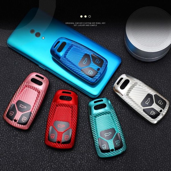 Audi Smart 3-button 2018 Car TPU Key Protective Cover Key Case with Key Ring (Blue) - Image 11
