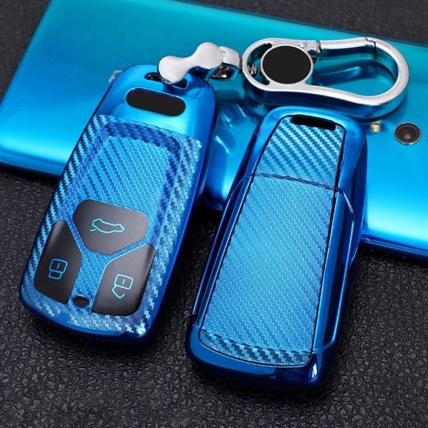 Audi Smart 3-button 2018 Car TPU Key Protective Cover Key Case with Key Ring (Blue) - Image 2