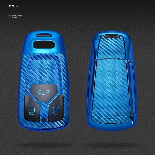 Audi Smart 3-button 2018 Car TPU Key Protective Cover Key Case with Key Ring (Blue) - Image 4