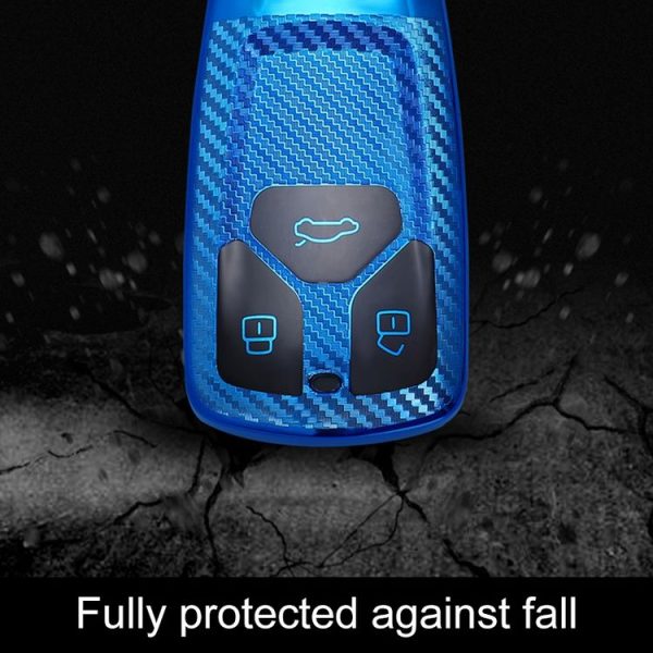 Audi Smart 3-button 2018 Car TPU Key Protective Cover Key Case with Key Ring (Blue) - Image 6