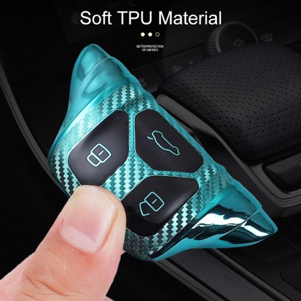 Audi Smart 3-button 2018 Car TPU Key Protective Cover Key Case with Key Ring (Blue) - Image 8