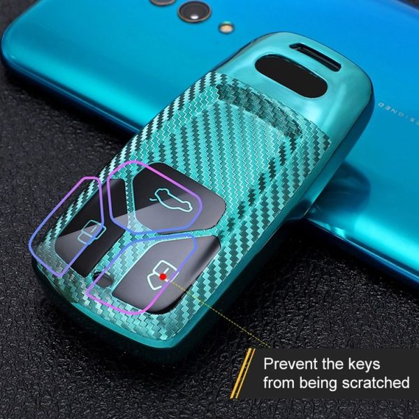 Audi Smart 3-button 2018 Car TPU Key Protective Cover Key Case with Key Ring (Blue) - Image 9