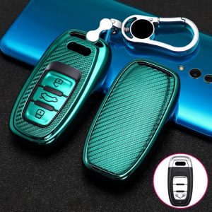Audi Smart 3-button C Version Car TPU Key Protective Cover Key Case with Key Ring (Green)