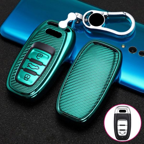 Audi Smart 3-button C Version Car TPU Key Protective Cover Key Case with Key Ring (Green)