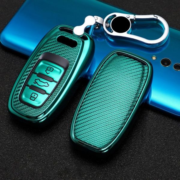Audi Smart 3-button C Version Car TPU Key Protective Cover Key Case with Key Ring (Green) - Image 2