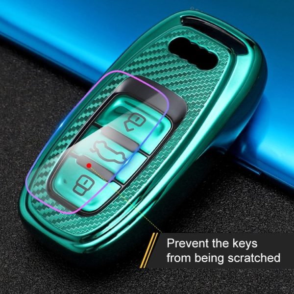 Audi Smart 3-button C Version Car TPU Key Protective Cover Key Case with Key Ring (Green) - Image 9