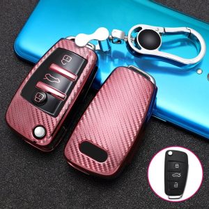 Audi Folding 3-button Car TPU Key Protective Cover Key Case with Key Ring (Pink)