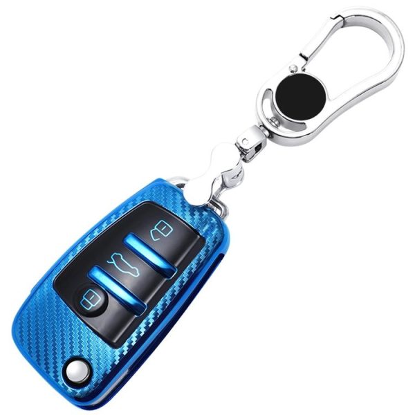 Audi Folding 3-button Car TPU Key Protective Cover Key Case with Key Ring (Pink) - Image 3