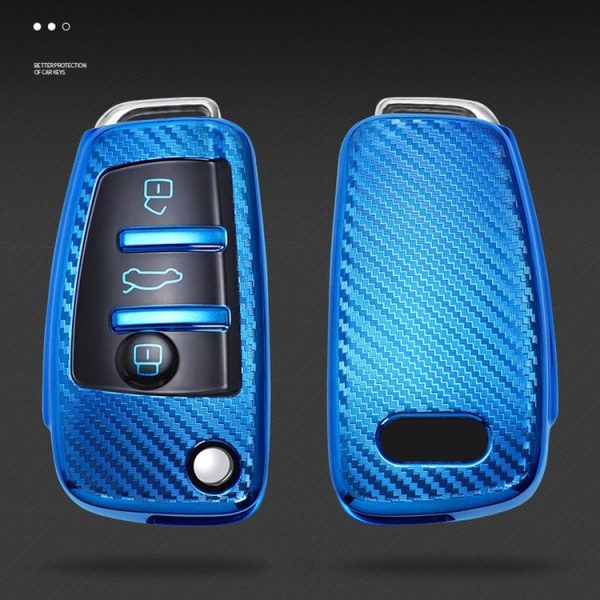 Audi Folding 3-button Car TPU Key Protective Cover Key Case with Key Ring (Pink) - Image 4