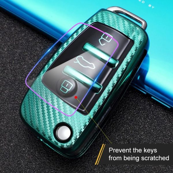 Audi Folding 3-button Car TPU Key Protective Cover Key Case with Key Ring (Pink) - Image 9