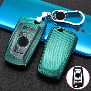 BMW Square 4-button A Version Car TPU Key Protective Cover Key Case with Key Ring (Green)