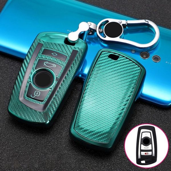 BMW Square 4-button A Version Car TPU Key Protective Cover Key Case with Key Ring (Green)