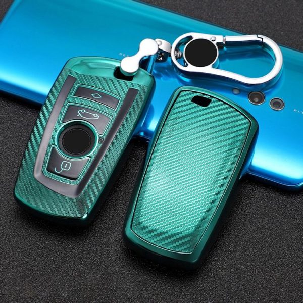 BMW Square 4-button A Version Car TPU Key Protective Cover Key Case with Key Ring (Green) - Image 2