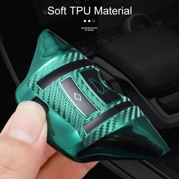 BMW Square 4-button A Version Car TPU Key Protective Cover Key Case with Key Ring (Green) - Image 8