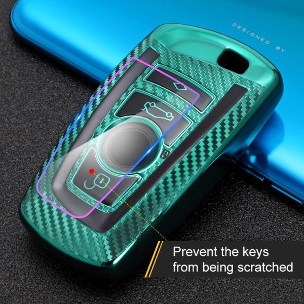 BMW Square 4-button A Version Car TPU Key Protective Cover Key Case with Key Ring (Green) - Image 9