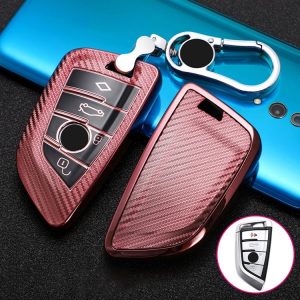 BMW Blade 4-button A Version Car TPU Key Protective Cover Key Case with Key Ring (Pink)