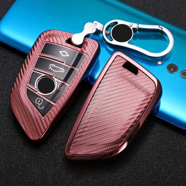 BMW Blade 4-button A Version Car TPU Key Protective Cover Key Case with Key Ring (Pink) - Image 2