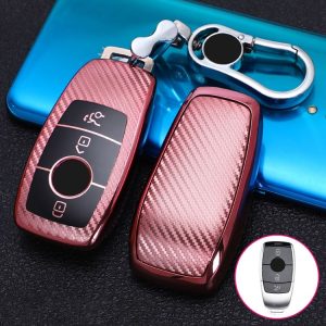 Mercedes-Benz E-Class Smart 3-button Car TPU Key Protective Cover Key Case with Key Ring (Pink)