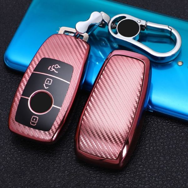 Mercedes-Benz E-Class Smart 3-button Car TPU Key Protective Cover Key Case with Key Ring (Pink) - Image 2