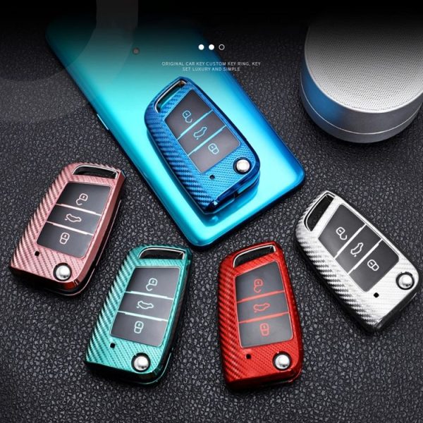 Volkswagen Passat Folding 3-button C Version 2017 Car TPU Key Protective Cover Key Case with Key Ring (Pink) - Image 11