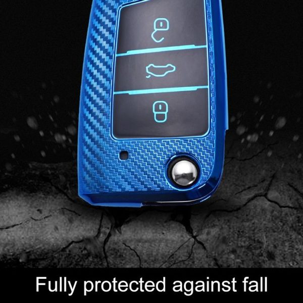 Volkswagen Passat Folding 3-button C Version 2017 Car TPU Key Protective Cover Key Case with Key Ring (Pink) - Image 6