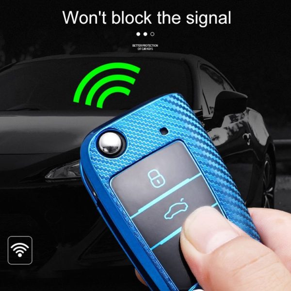 Volkswagen Passat Folding 3-button C Version 2017 Car TPU Key Protective Cover Key Case with Key Ring (Pink) - Image 7