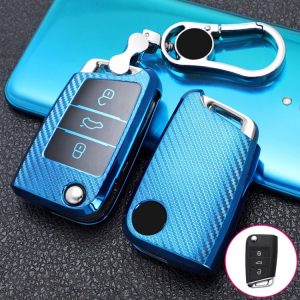 Volkswagen Golf 7 Folding 3-button B Version Car TPU Key Protective Cover Key Case with Key Ring (Blue)