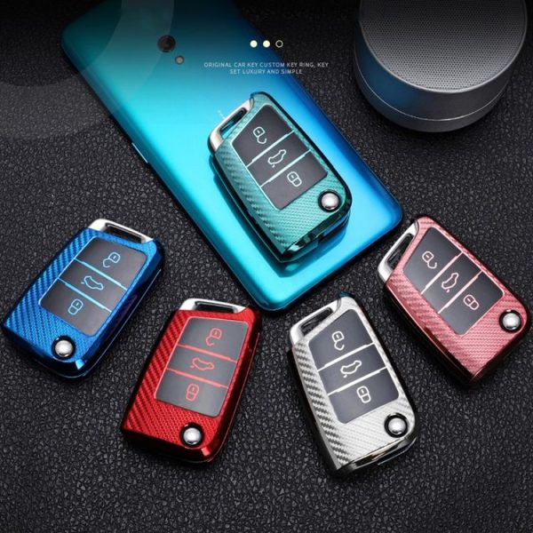 Volkswagen Golf 7 Folding 3-button B Version Car TPU Key Protective Cover Key Case with Key Ring (Blue) - Image 11