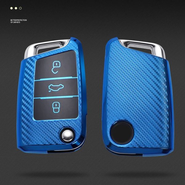 Volkswagen Golf 7 Folding 3-button B Version Car TPU Key Protective Cover Key Case with Key Ring (Blue) - Image 4