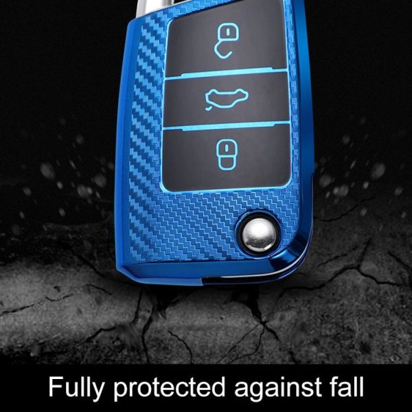 Volkswagen Golf 7 Folding 3-button B Version Car TPU Key Protective Cover Key Case with Key Ring (Blue) - Image 6