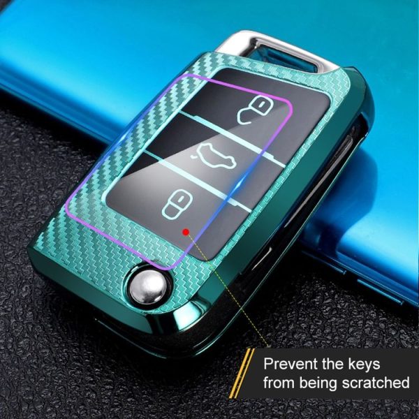 Volkswagen Golf 7 Folding 3-button B Version Car TPU Key Protective Cover Key Case with Key Ring (Blue) - Image 9