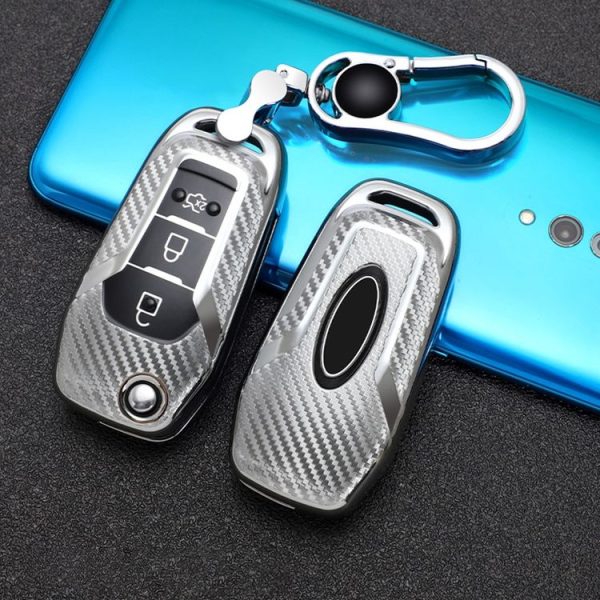 Ford Folding 3-button Car TPU Key Protective Cover Key Case with Key Ring (Silver) - Image 2