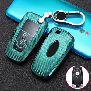 Ford Smart 3-button Car TPU Key Protective Cover Key Case with Key Ring (Green)